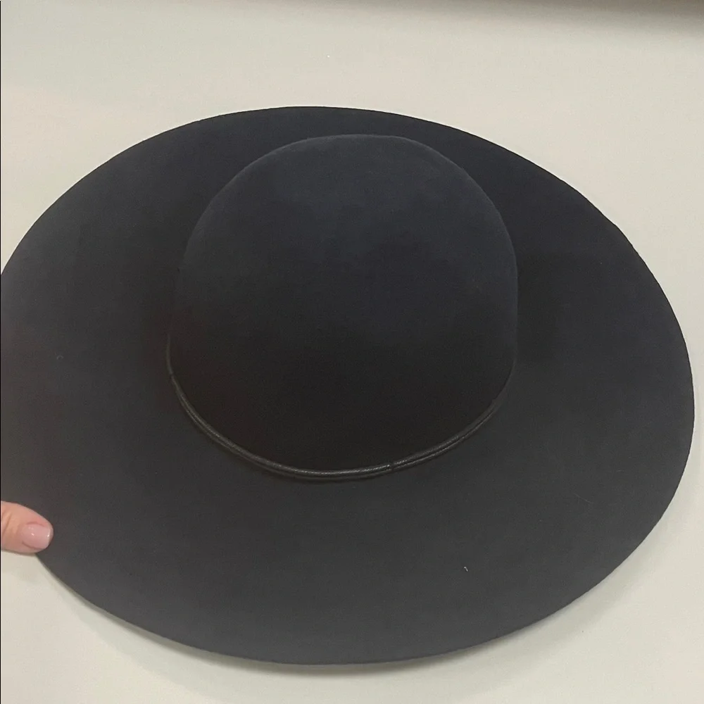 Chic Deep Navy Blue with Black Cord Wide-Brim Wool boho Hat